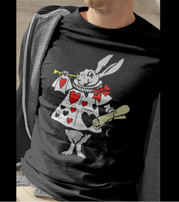 Alice In Wonderland White Rabbit Playing Trumpet With Hearts And Scroll T-Shirt