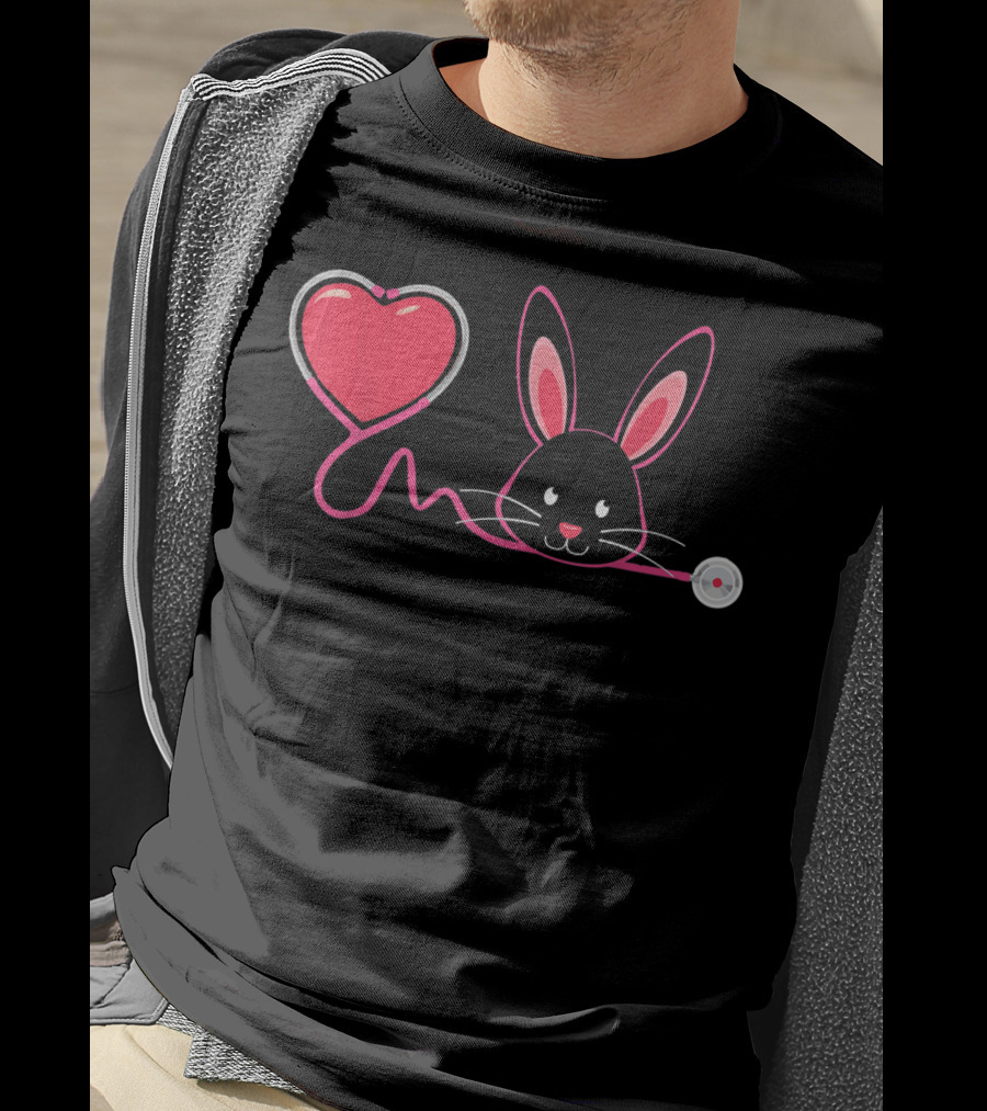 Nurse Bunny Easter Heart Stethoscope T-Shirt
