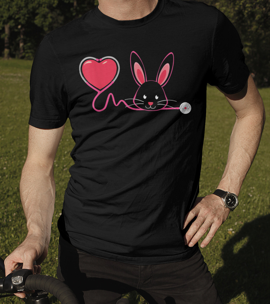 Nurse Bunny Easter Heart Stethoscope T-Shirt
