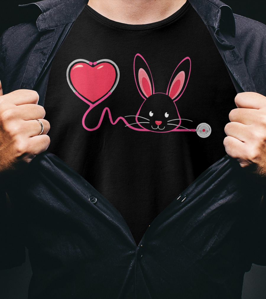 Nurse Bunny Easter Heart Stethoscope T-Shirt