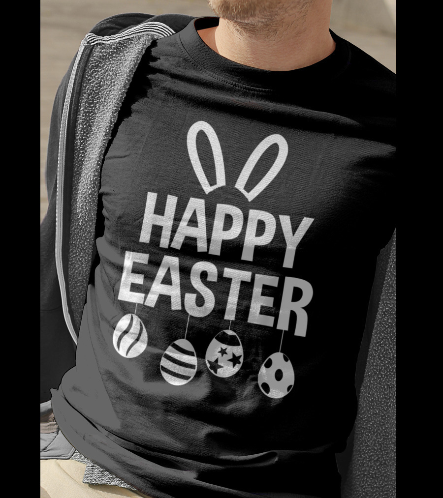 Happy Easter Bunny Ears With Hanging Eggs T-Shirt