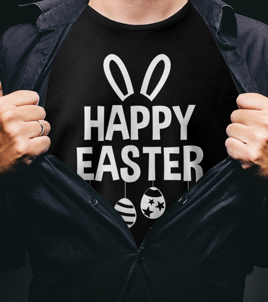 Happy Easter Bunny Ears With Hanging Eggs T-Shirt