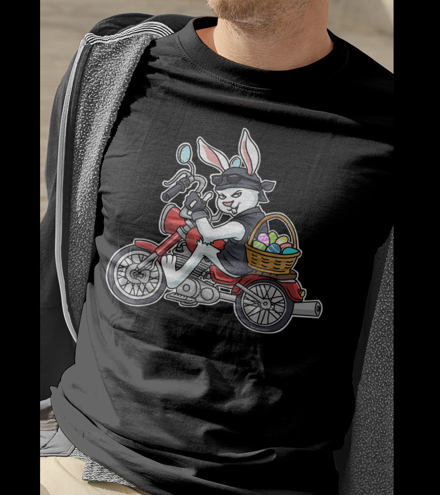 Easter Bunny Motorcycle Biker With Basket Of Eggs Braap T-Shirt