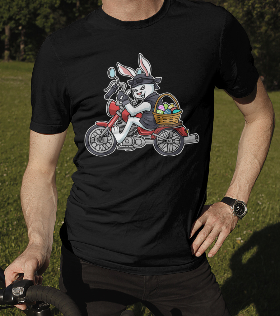 Easter Bunny Motorcycle Biker With Basket Of Eggs Braap T-Shirt