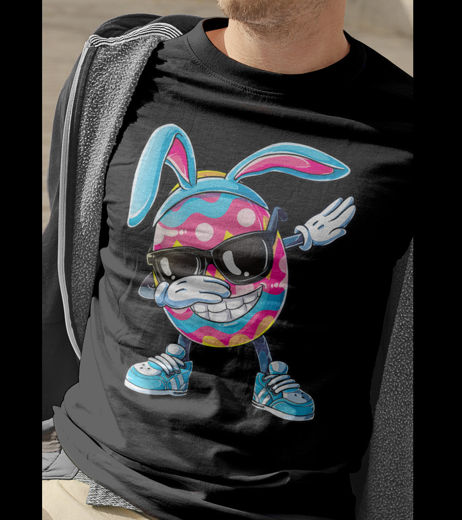 Dabbing Easter Egg With Bunny Ears And Sunglasses T-Shirt