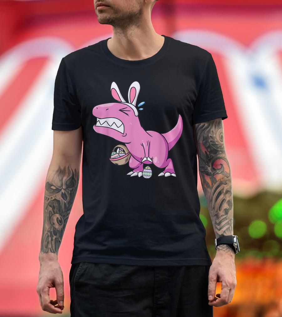 Easter Dinosaur Rex Egg Hunt Is On Funny T-Rex With Bunny Ears And Basket T-Shirt