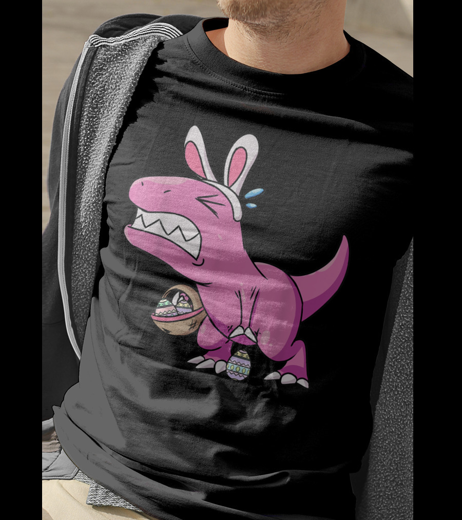 Easter Dinosaur Rex Egg Hunt Is On Funny T-Rex With Bunny Ears And Basket T-Shirt
