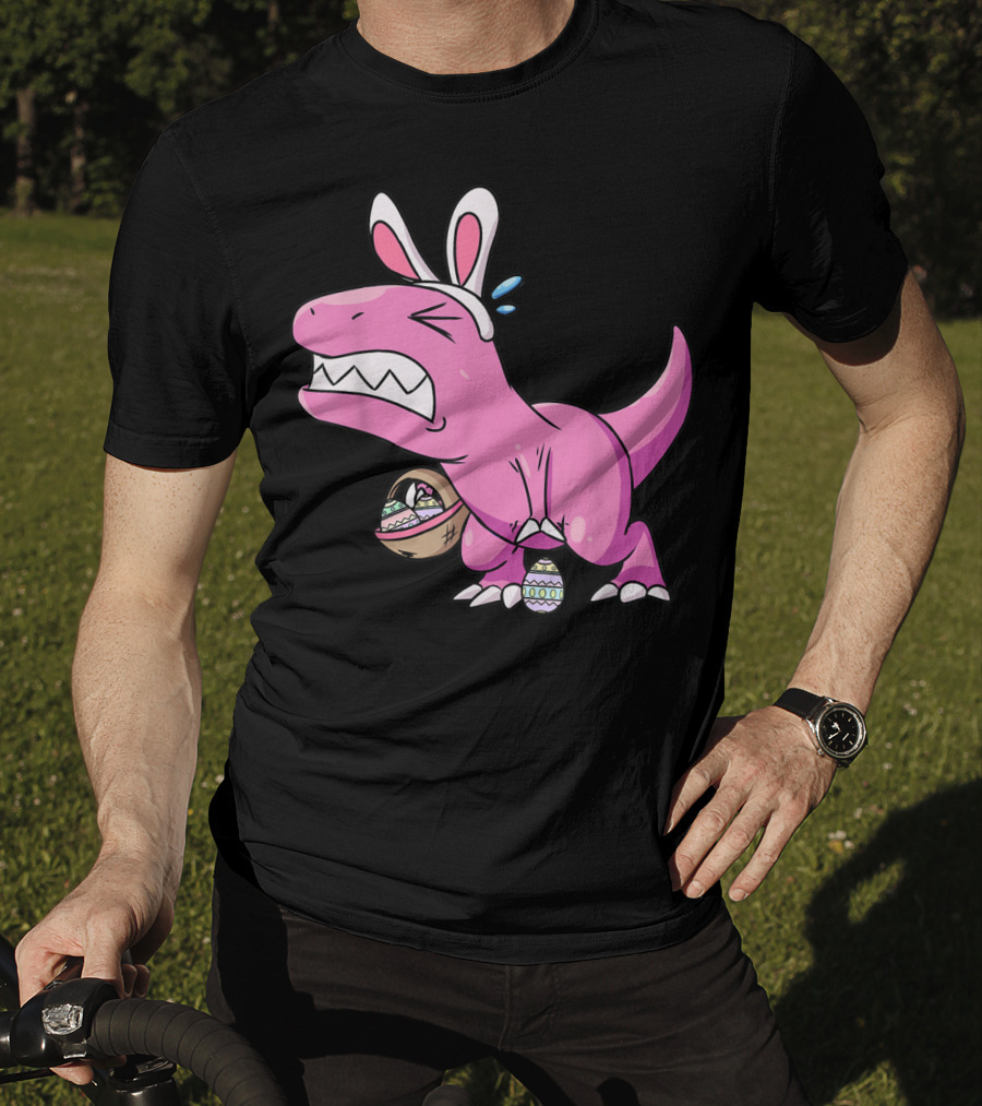 Easter Dinosaur Rex Egg Hunt Is On Funny T-Rex With Bunny Ears And Basket T-Shirt