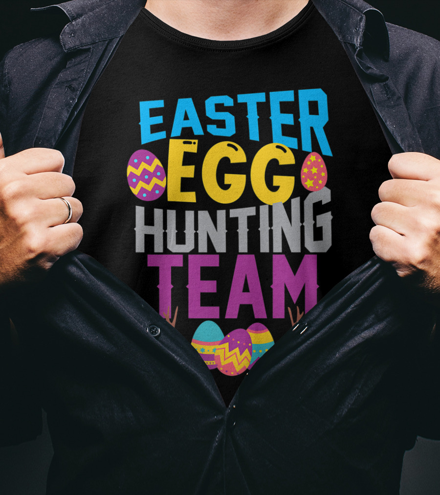 Easter Egg Hunting Team With Colorful Eggs And Antlers T-Shirt
