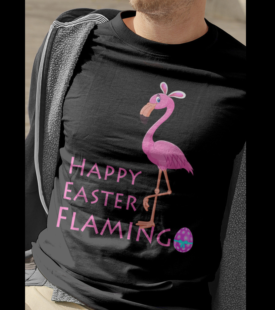 Happy Easter Flamingo Pink Bird Eggs Basket Women T-Shirt