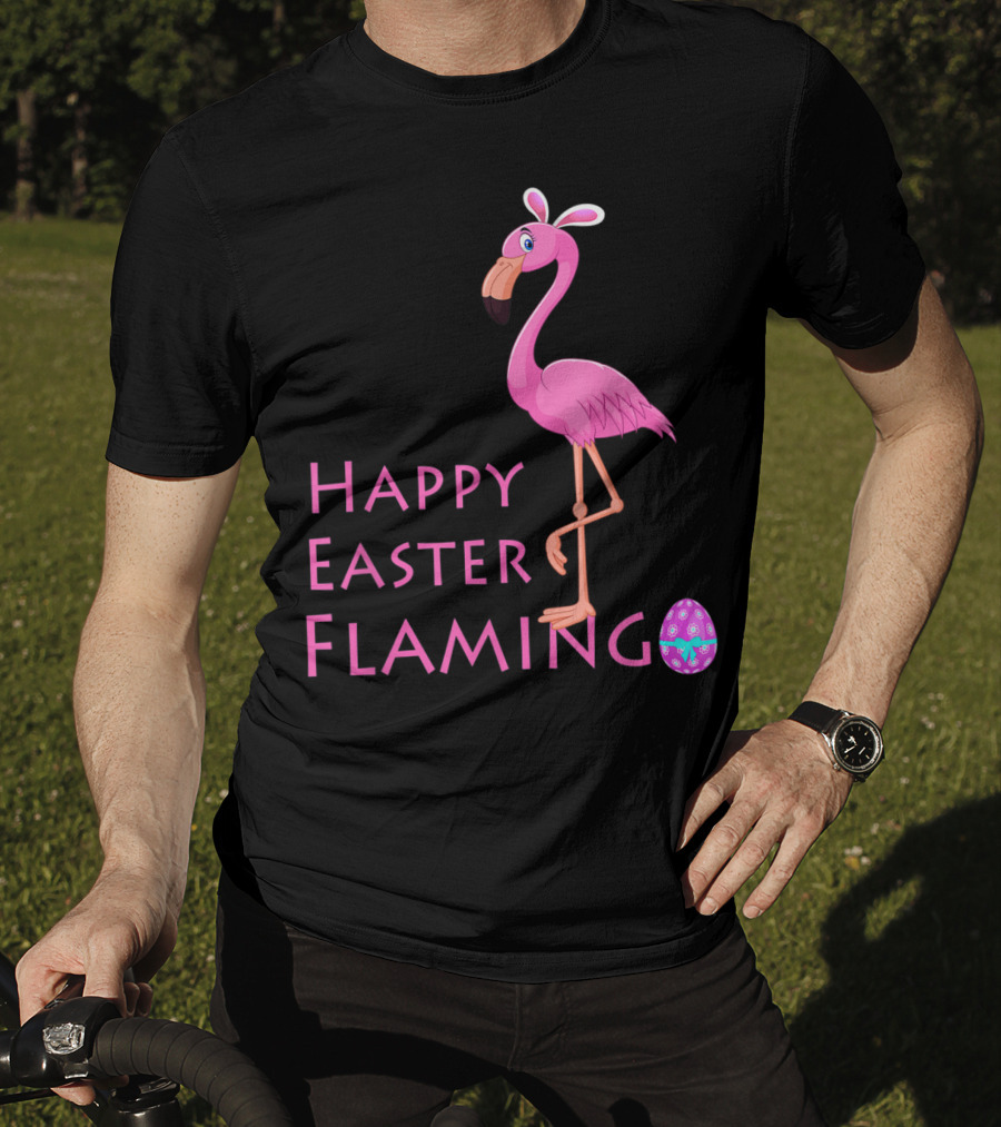 Happy Easter Flamingo Pink Bird Eggs Basket Women T-Shirt