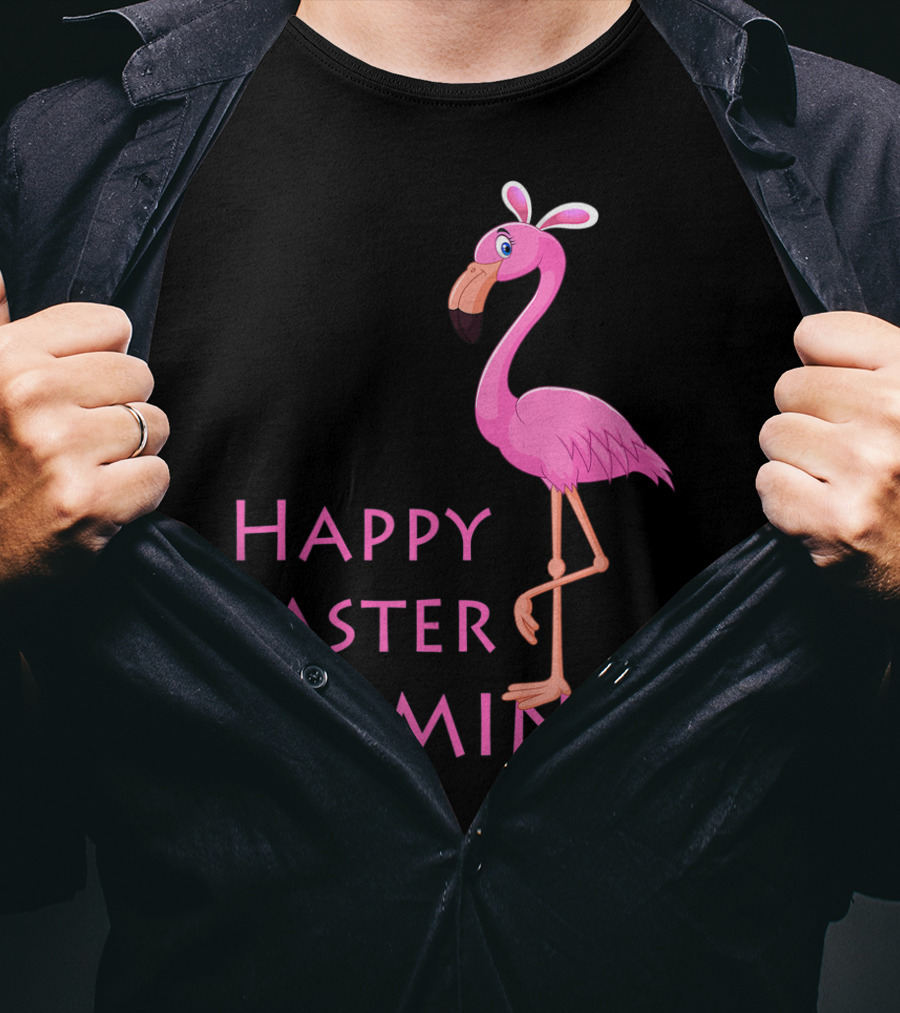 Happy Easter Flamingo Pink Bird Eggs Basket Women T-Shirt