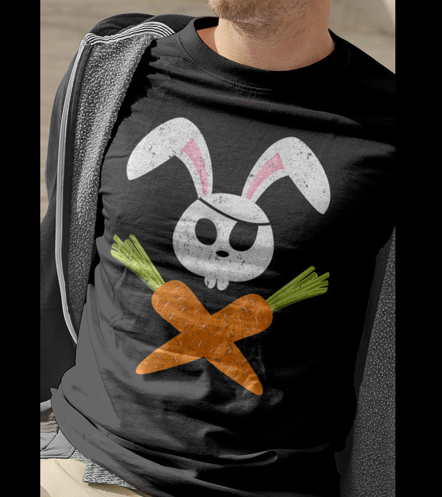 Funny Easter Bunny Rabbit Pirate Skull With Crossed Carrots T-Shirt