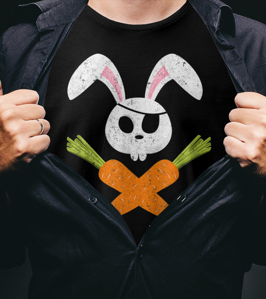 Funny Easter Bunny Rabbit Pirate Skull With Crossed Carrots T-Shirt