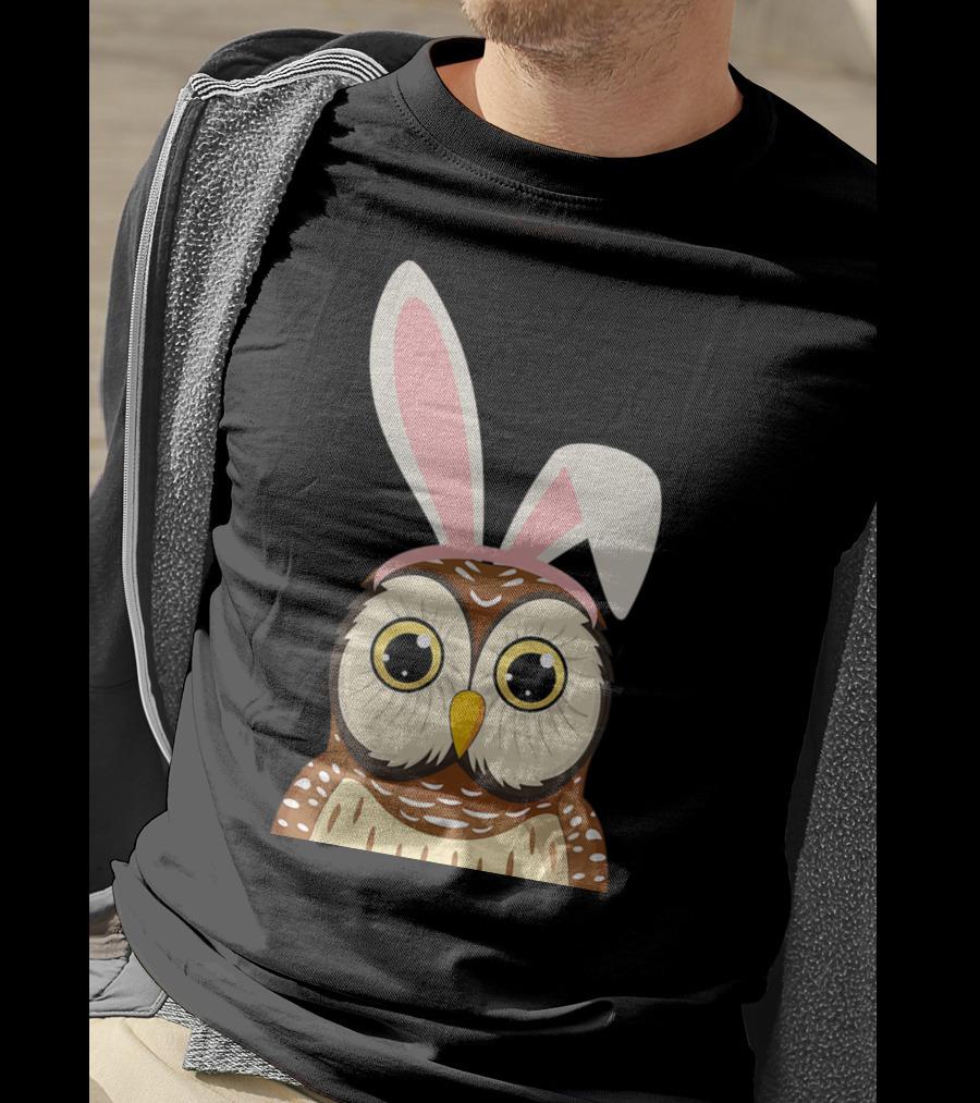 Funny Owl Bunny Ear Easter Egg Hunting Rabbit Day T-Shirt