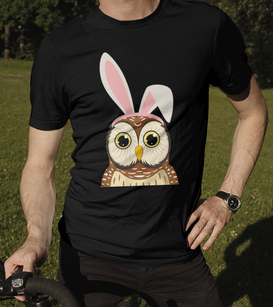 Funny Owl Bunny Ear Easter Egg Hunting Rabbit Day T-Shirt