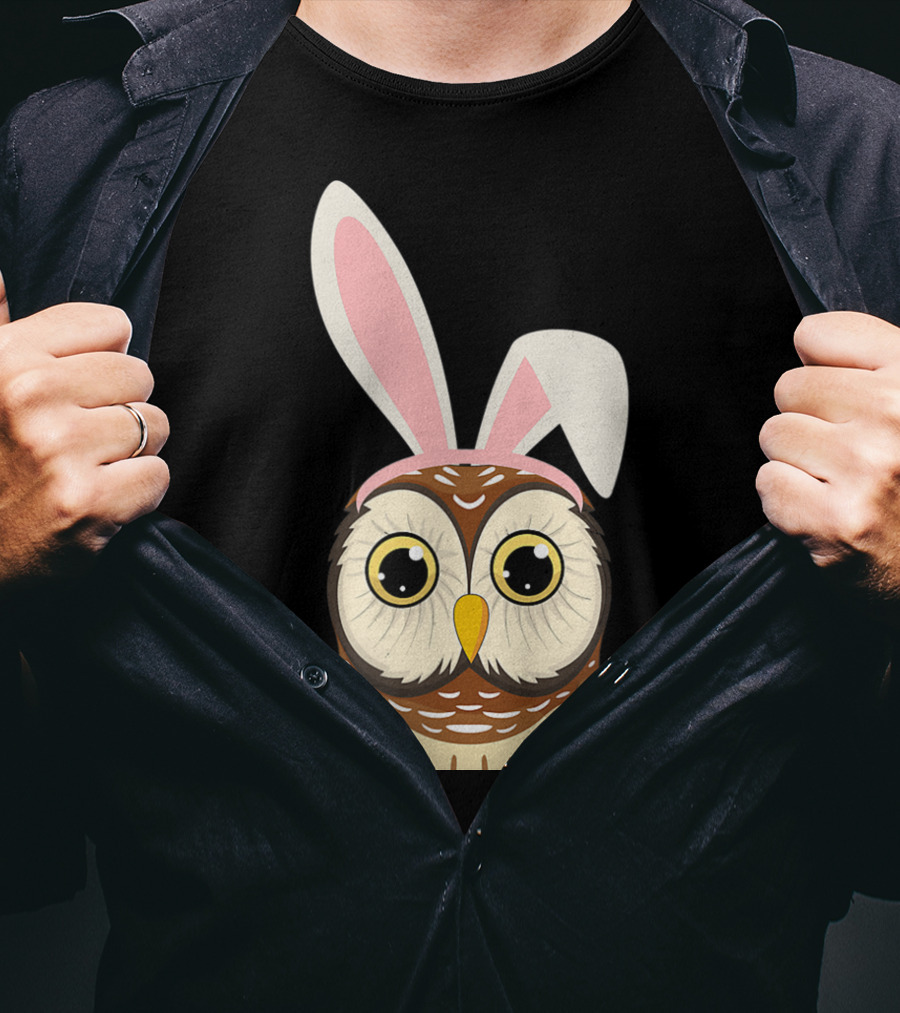 Funny Owl Bunny Ear Easter Egg Hunting Rabbit Day T-Shirt
