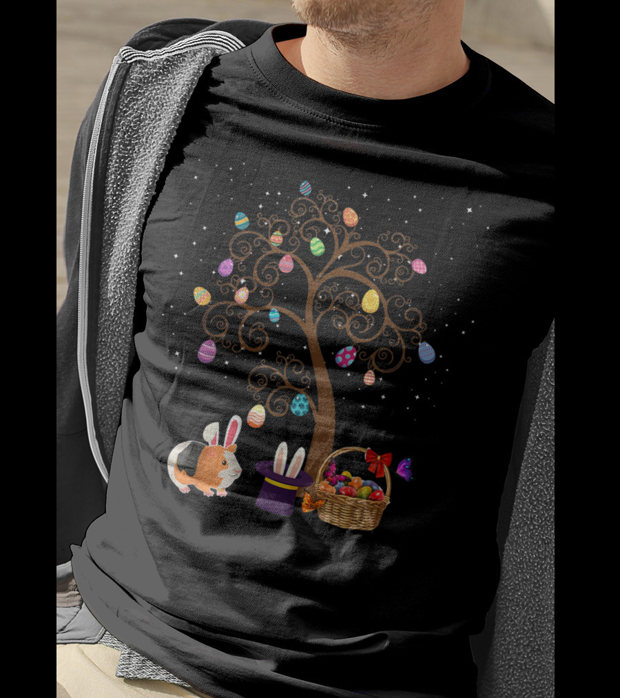 Guinea Pig Easter Egg Tree With Bunny Hat And Basket Of Stars T-Shirt