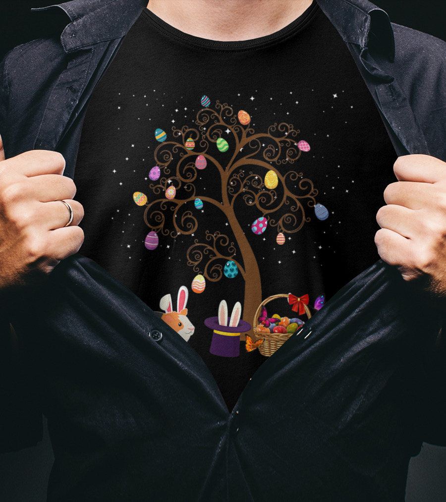 Guinea Pig Easter Egg Tree With Bunny Hat And Basket Of Stars T-Shirt