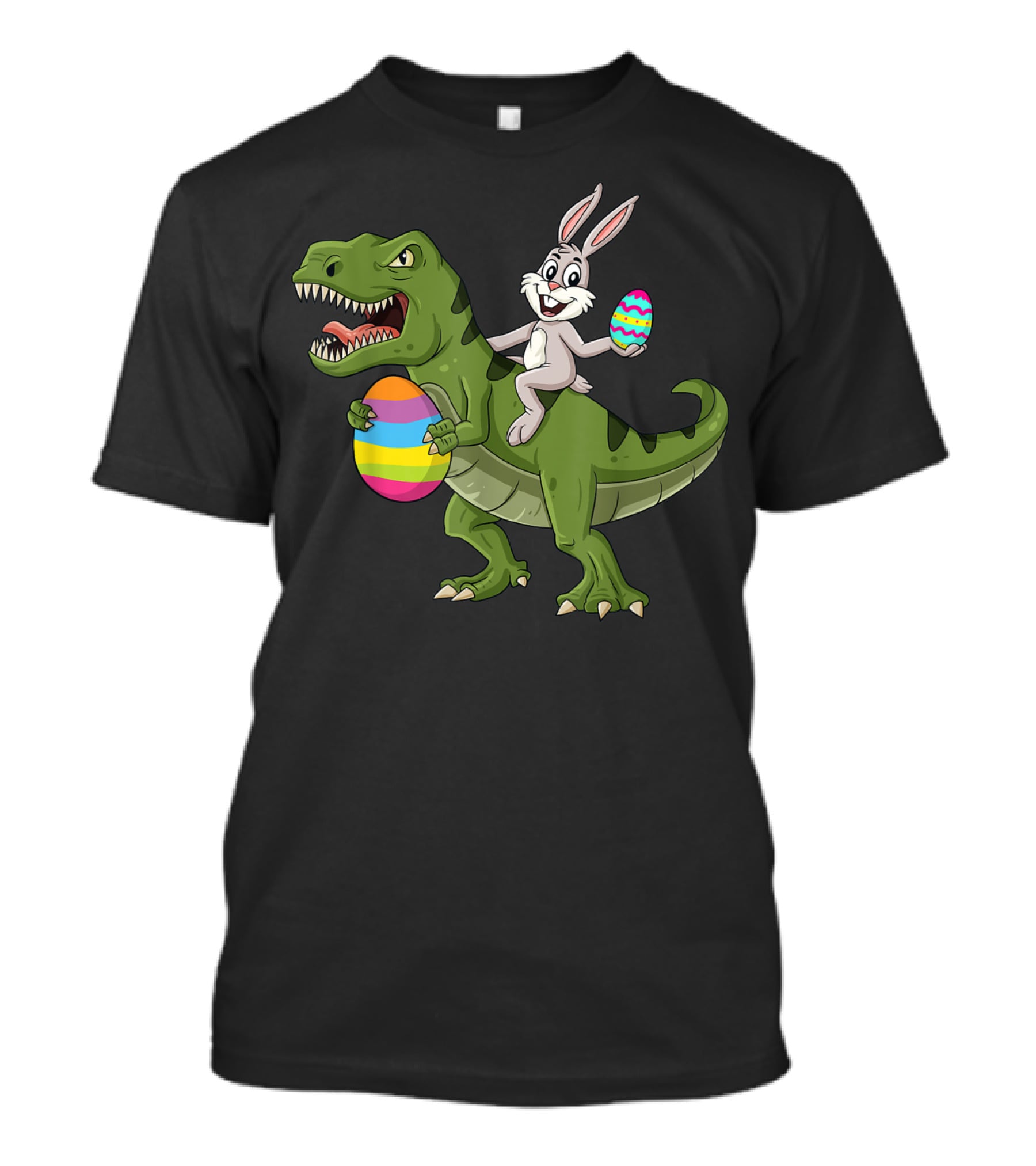 Rabbit On Dinosaur Holding Colorful Easter Eggs T-Shirt