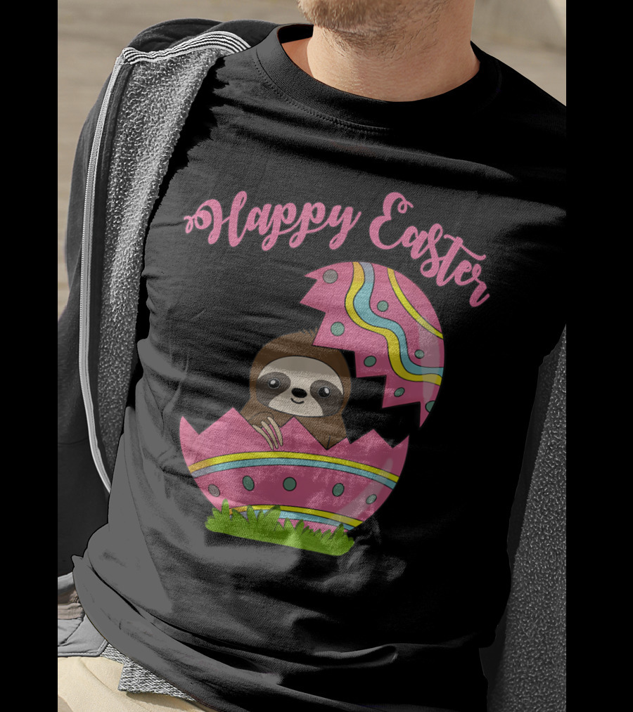 Happy Easter Sloth In Colorful Easter Egg T-Shirt