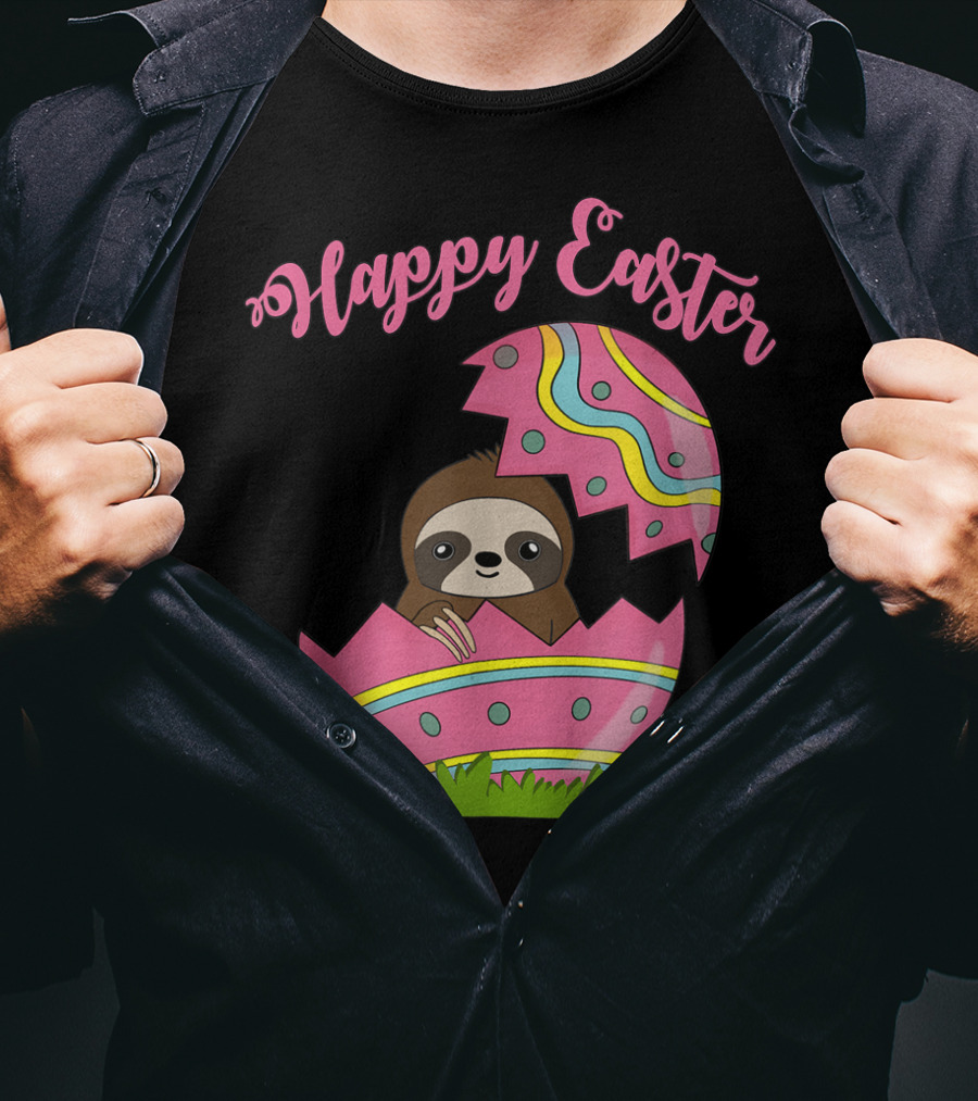Happy Easter Sloth In Colorful Easter Egg T-Shirt