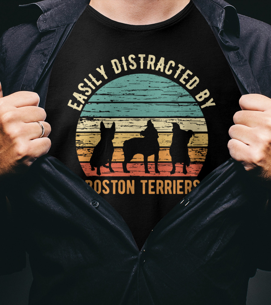 Easily Distracted By Boston Terriers Vintage Sunset T-Shirt