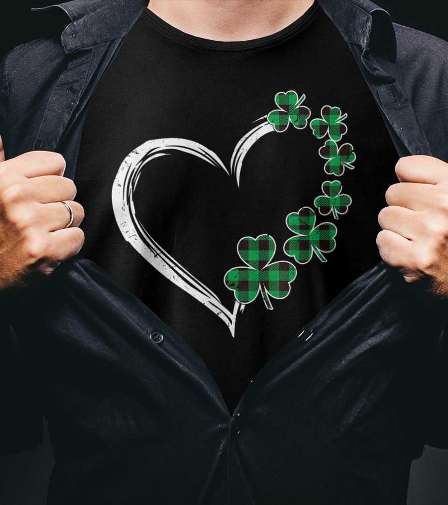 Heart Plaid Shamrock Clover Green T-Shirt