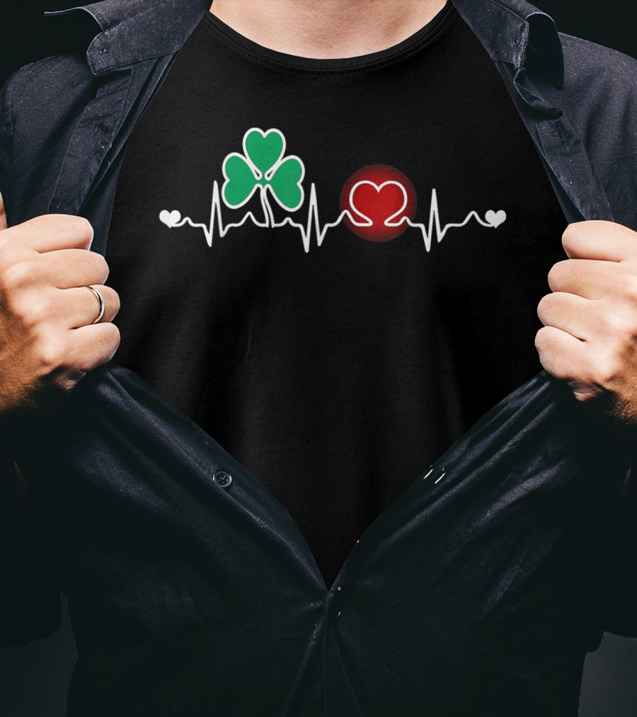 Love Irish Heartbeat Shamrock St Patricks Day T-Shirt