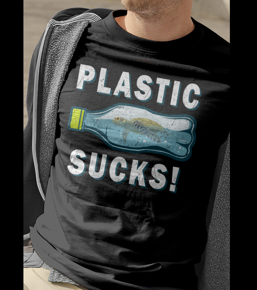Plastic Sucks Sea Turtle In Bottle Climate Change Earth Day T-Shirt