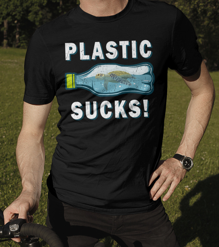 Plastic Sucks Sea Turtle In Bottle Climate Change Earth Day T-Shirt