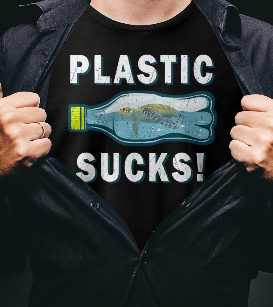 Plastic Sucks Sea Turtle In Bottle Climate Change Earth Day T-Shirt