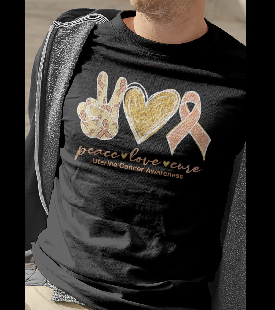 Peace Love Cure Uterine Cancer Awareness Peach T-Shirt
