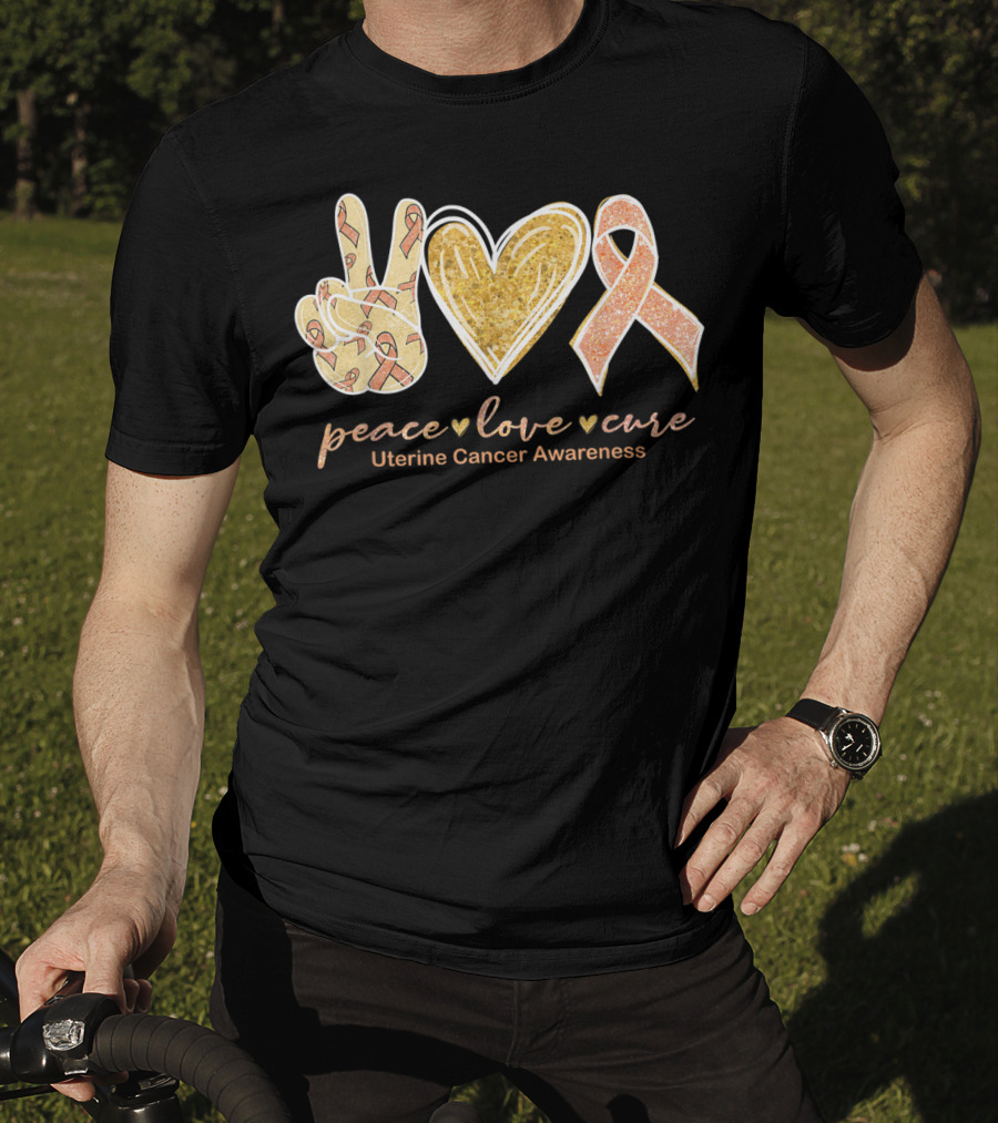 Peace Love Cure Uterine Cancer Awareness Peach T-Shirt