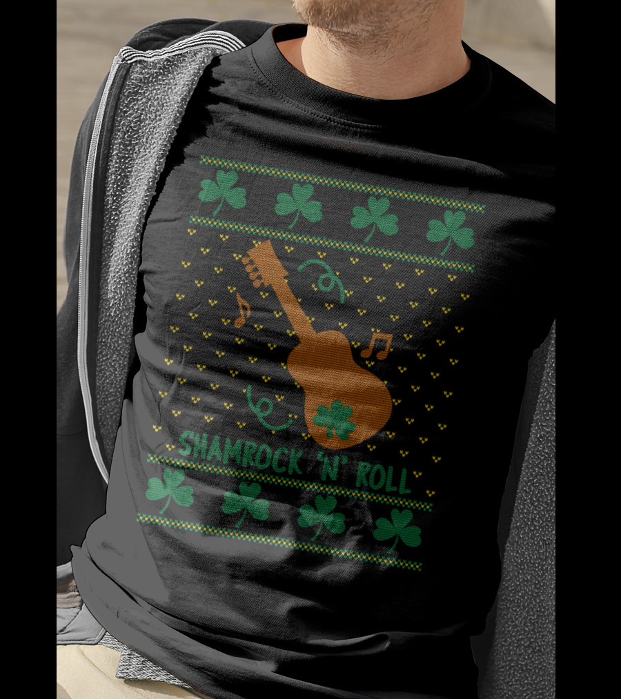Shamrock N Roll Guitar Music Notes Ugly T-Shirt
