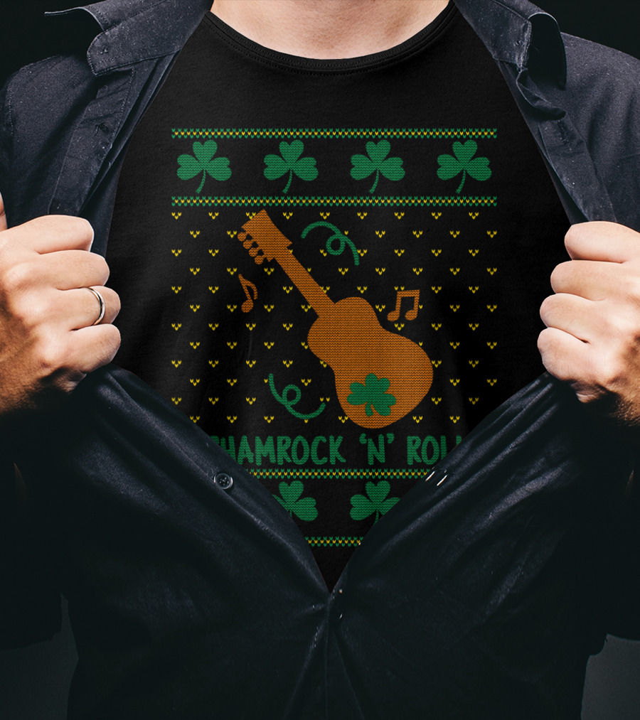 Shamrock N Roll Guitar Music Notes Ugly T-Shirt