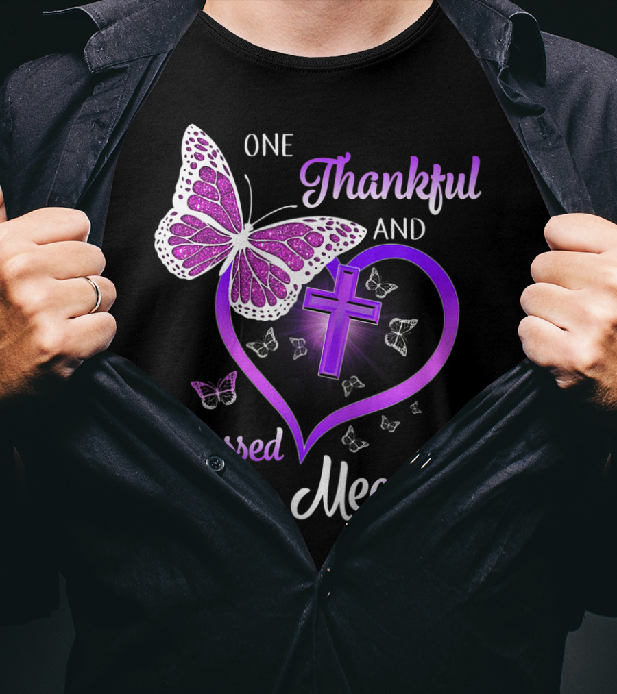 One Thankful And Blessed Meemaw Butterfly Cross Heart T-Shirt
