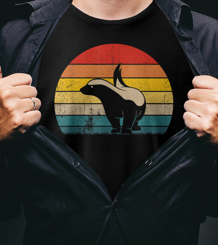 Honey Badger Vintage Sunset Silhouette Retro Style Animal T-Shirt