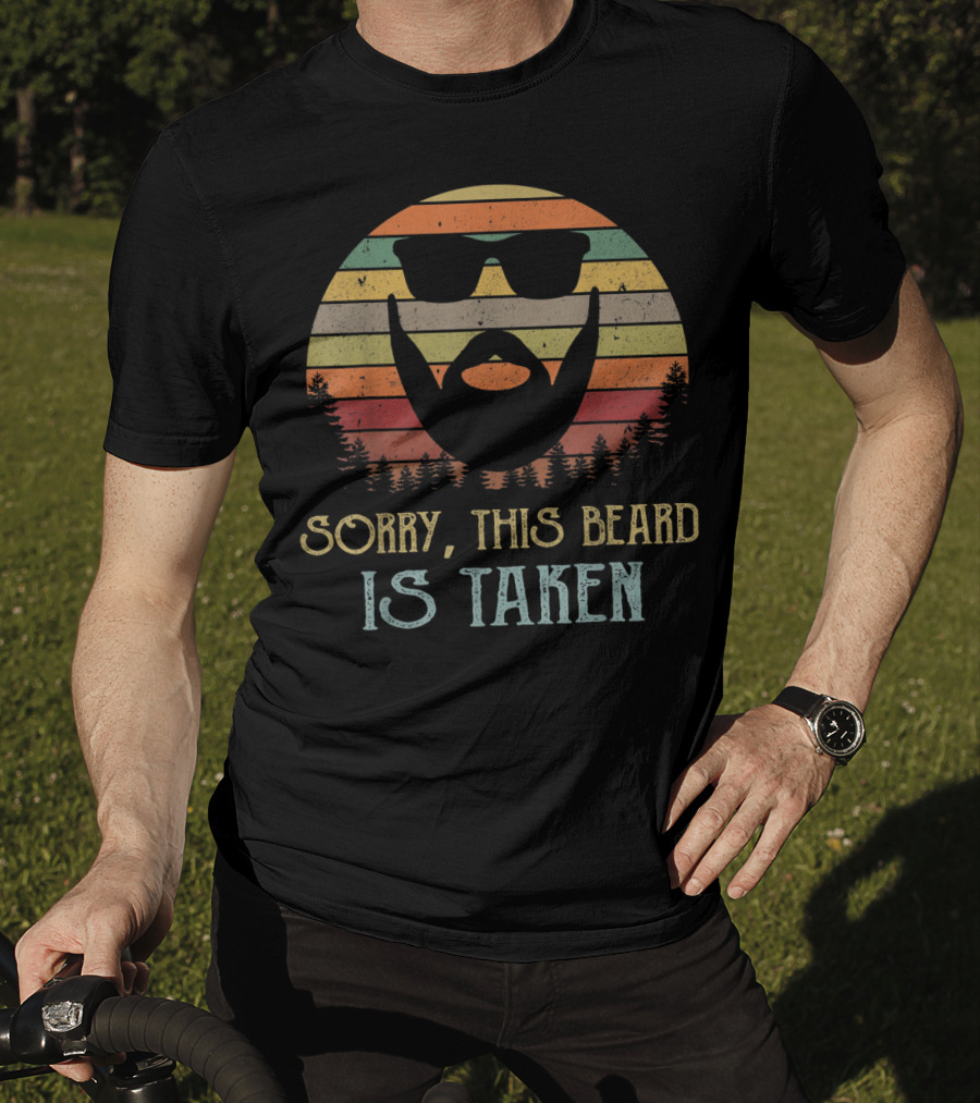 Sorry This Beard Is Taken Valentines Day For Him Retro Sun Forest T-Shirt