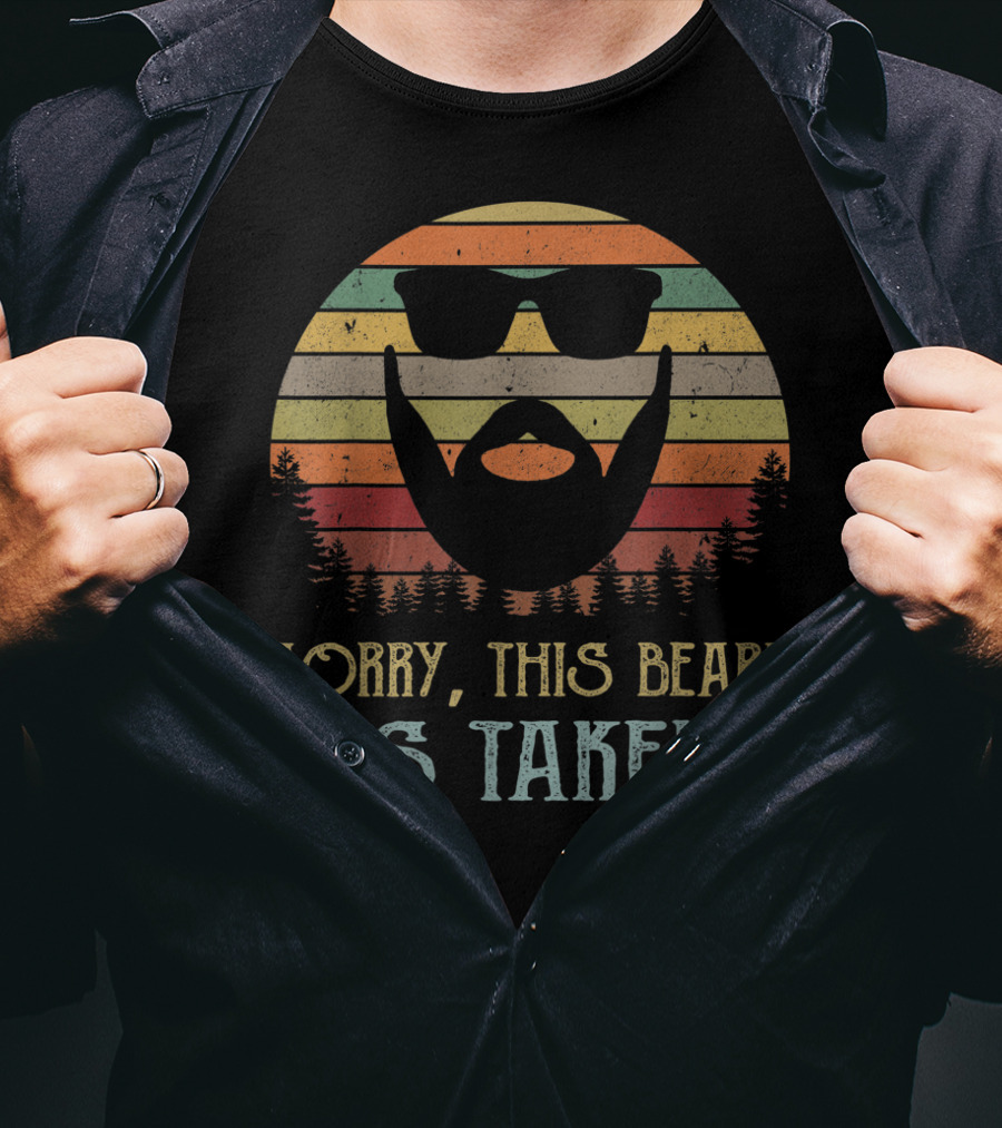 Sorry This Beard Is Taken Valentines Day For Him Retro Sun Forest T-Shirt