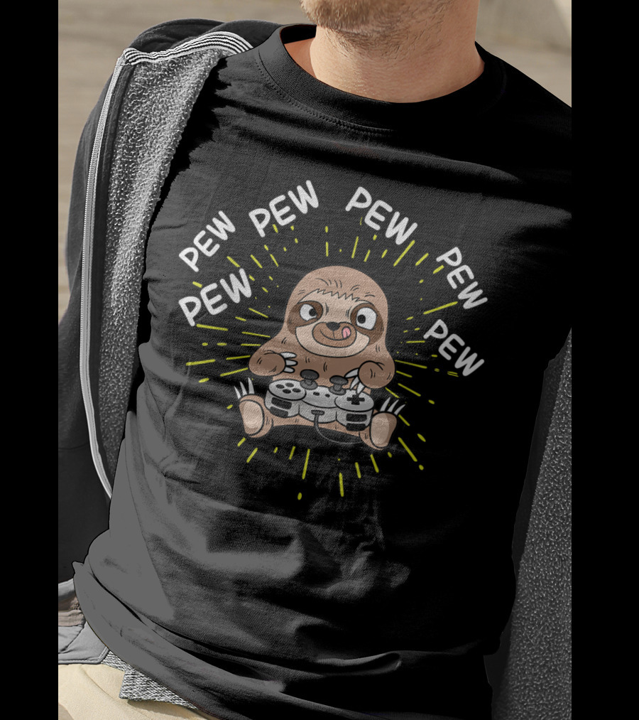 Pew Pew Pew Pew Pew Gamer Sloth Controller T-Shirt