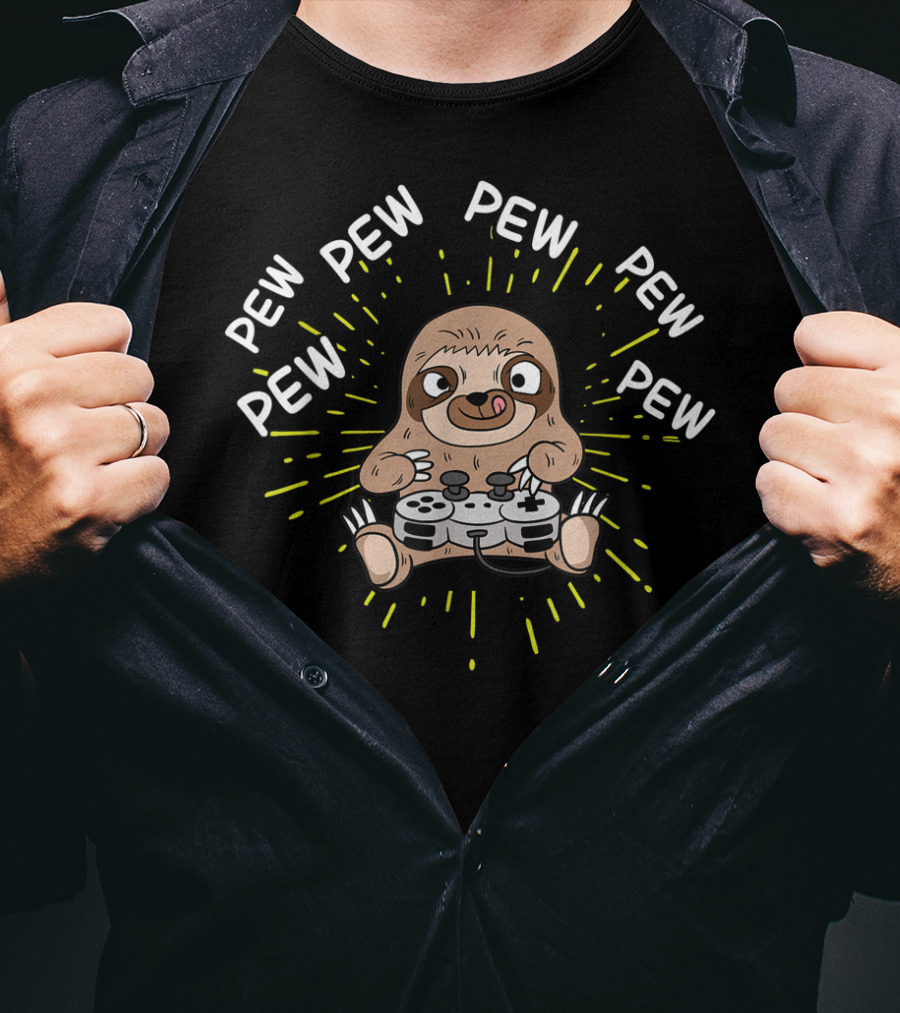 Pew Pew Pew Pew Pew Gamer Sloth Controller T-Shirt
