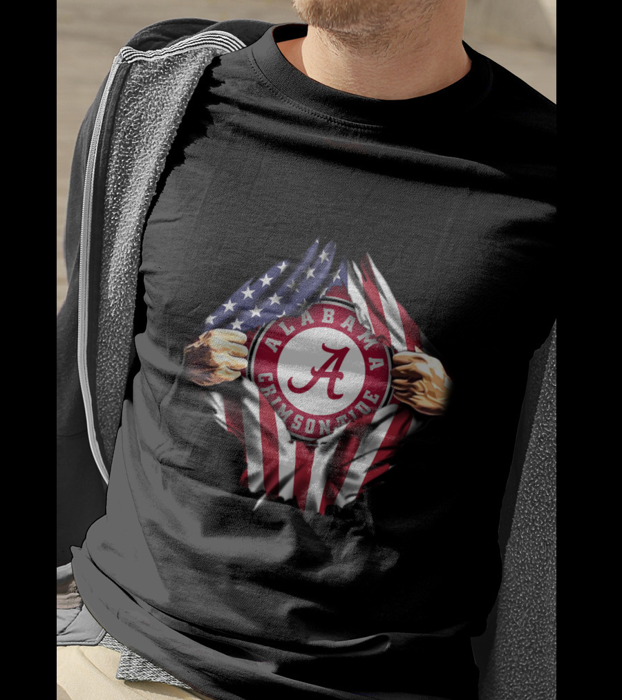 Alabama Crimson Tide American Flag Rip T-Shirt