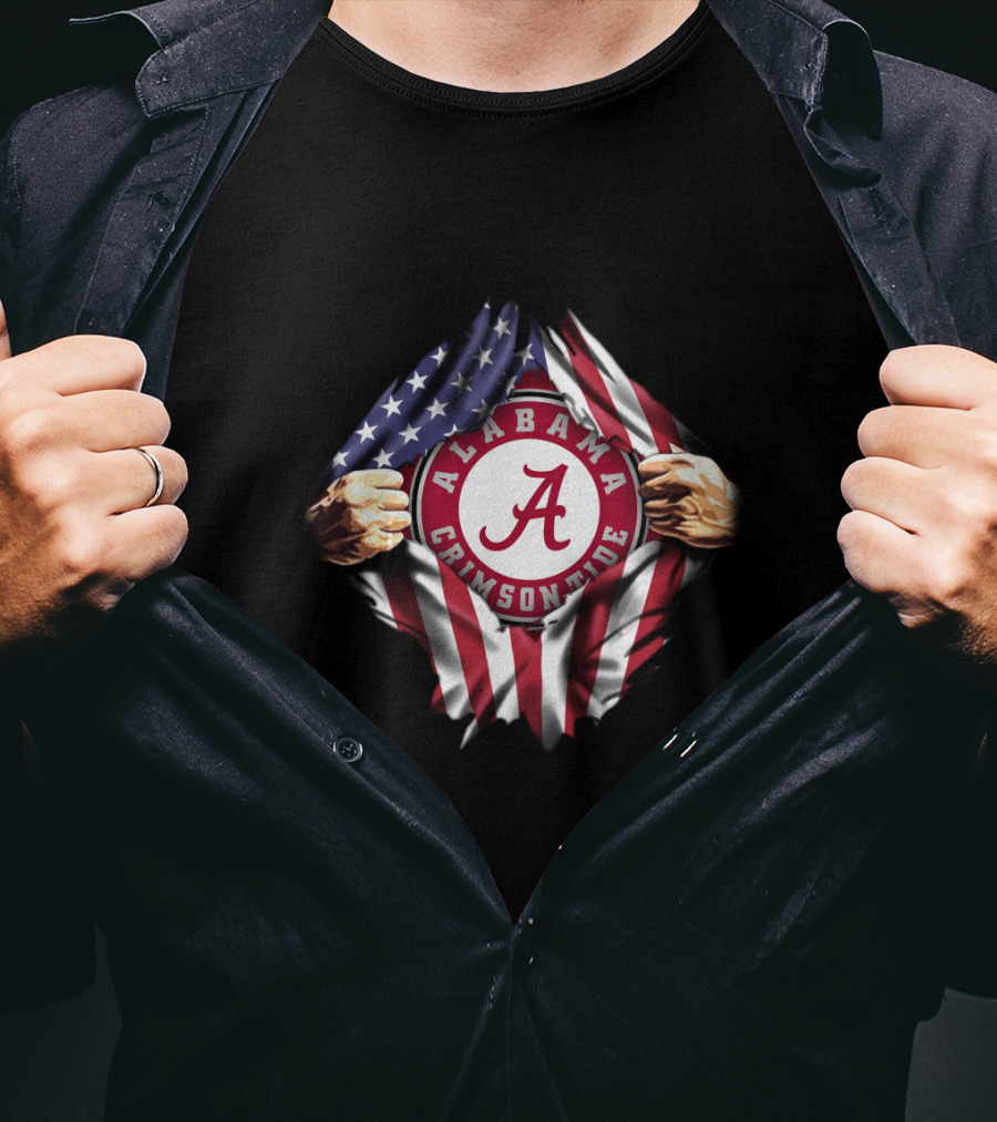 Alabama Crimson Tide American Flag Rip T-Shirt