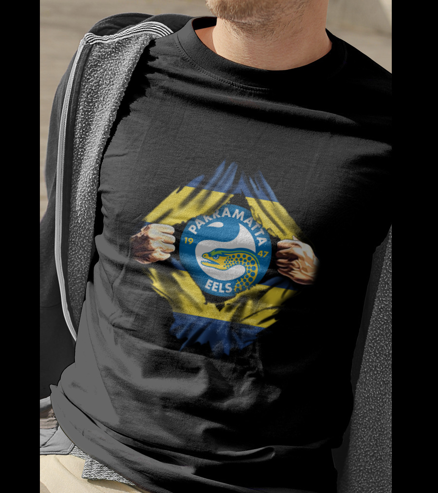Parramatta Eels Logo With Yellow And Blue Flag And Fist T-Shirt