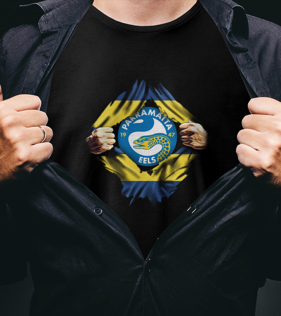Parramatta Eels Logo With Yellow And Blue Flag And Fist T-Shirt