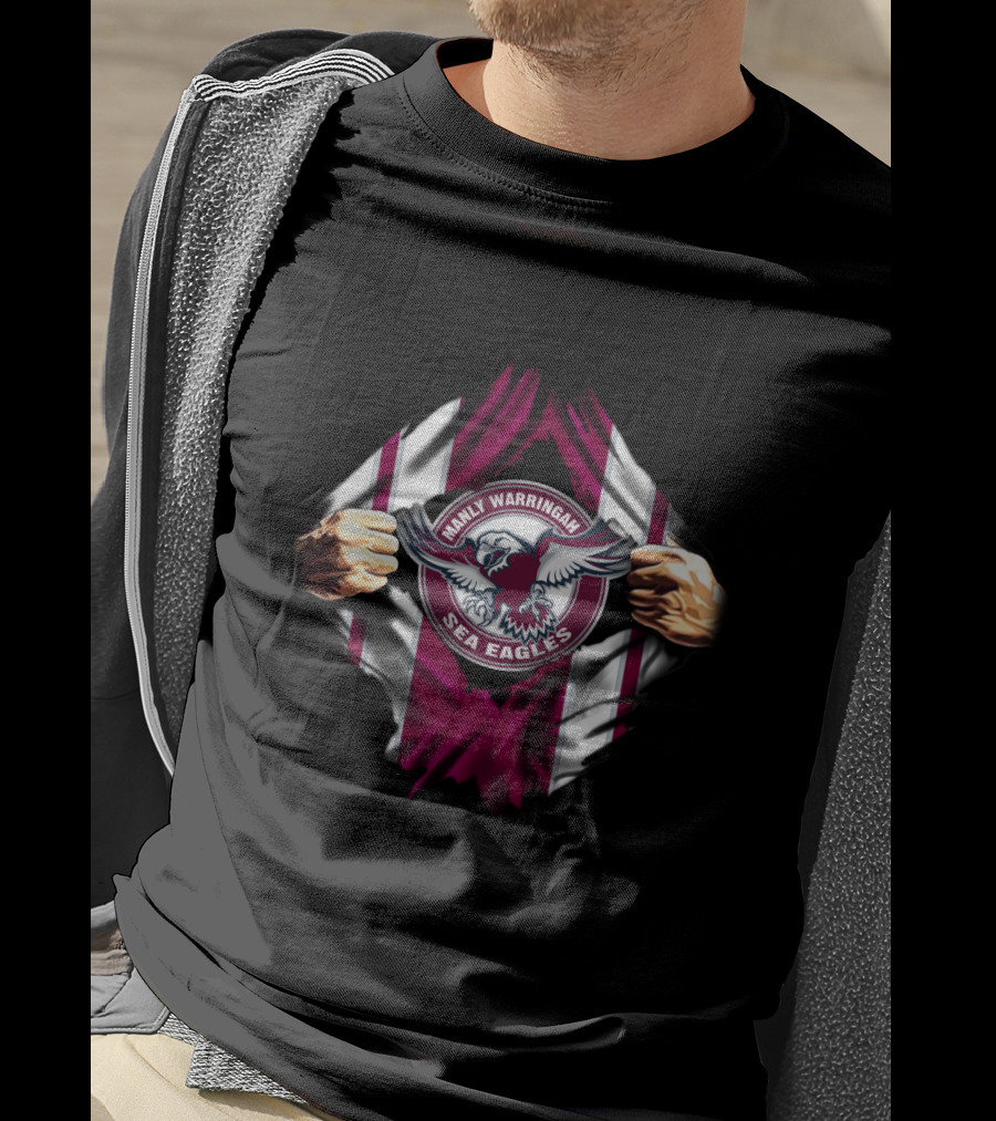 Manly Warringah Sea Eagles Emblem Torn Flag T-Shirt