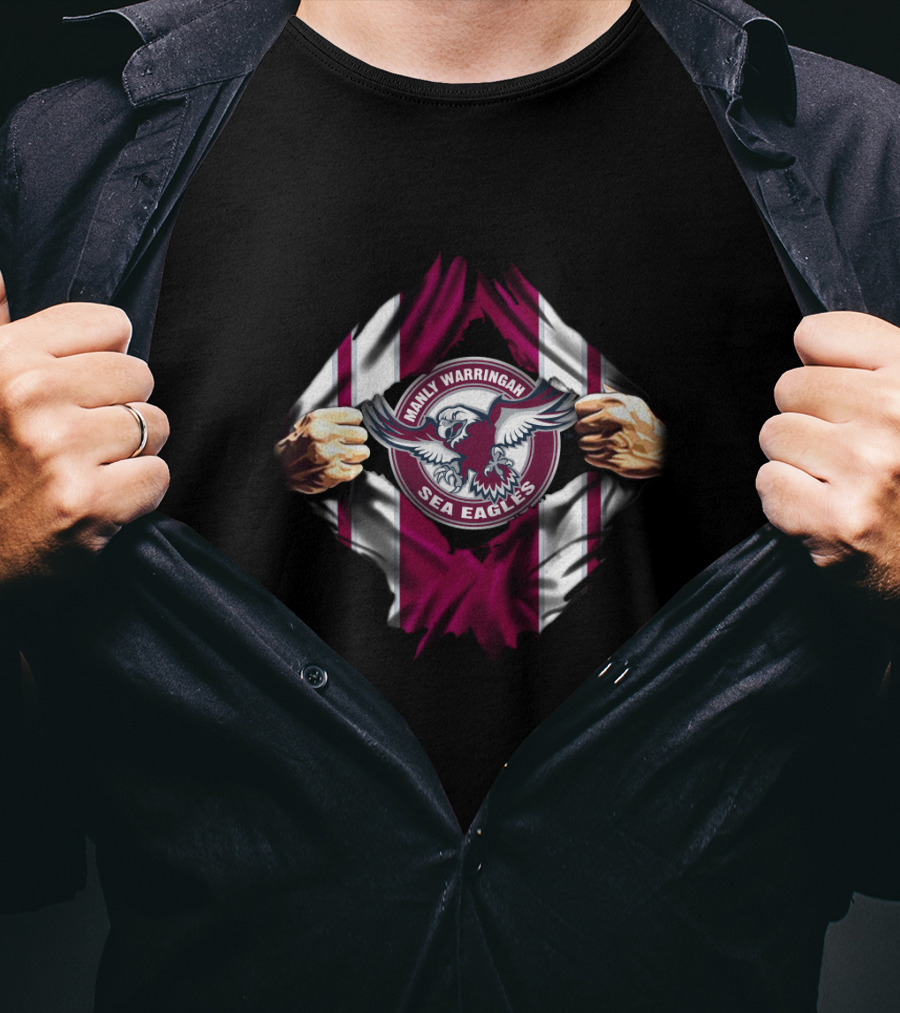 Manly Warringah Sea Eagles Emblem Torn Flag T-Shirt
