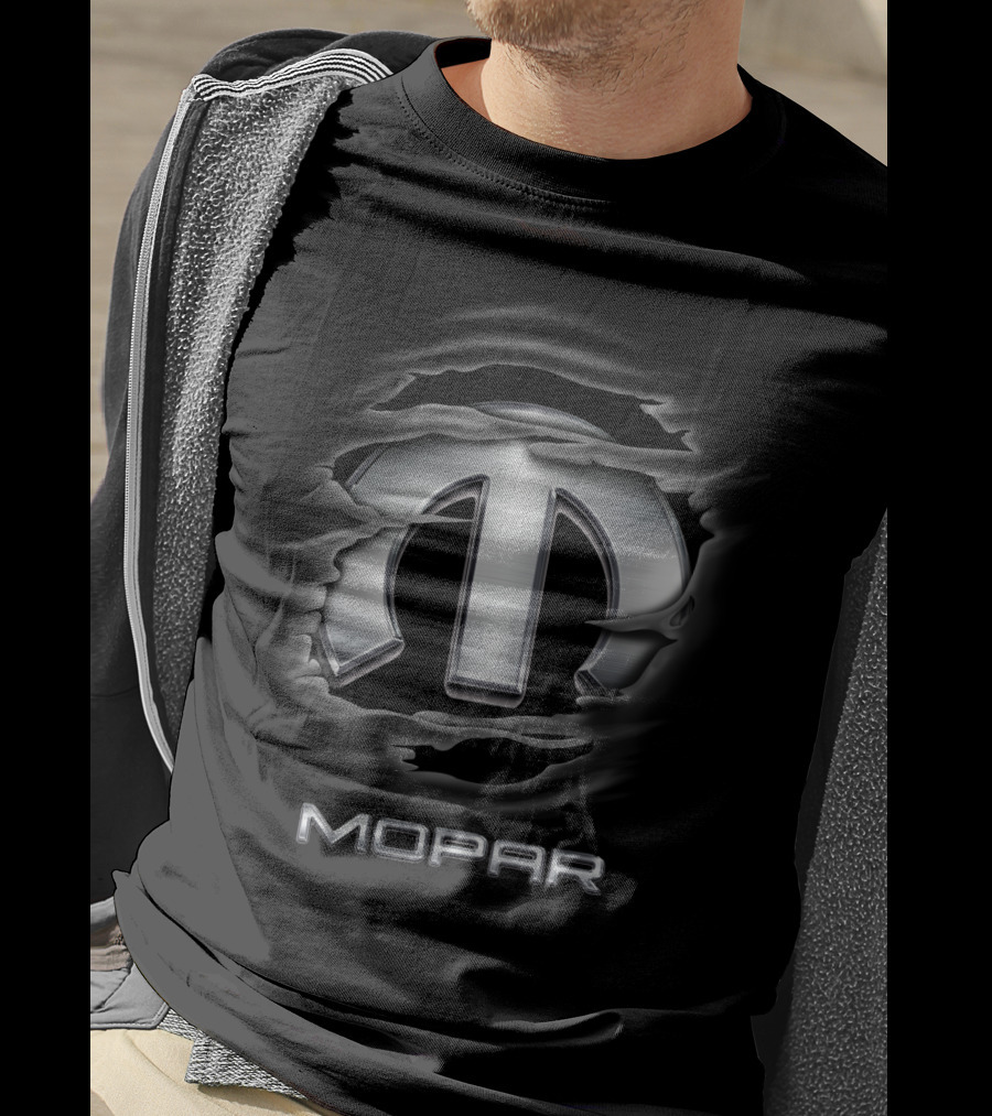 Mopar Metal Emblem Design Torn Steel Effect T-Shirt