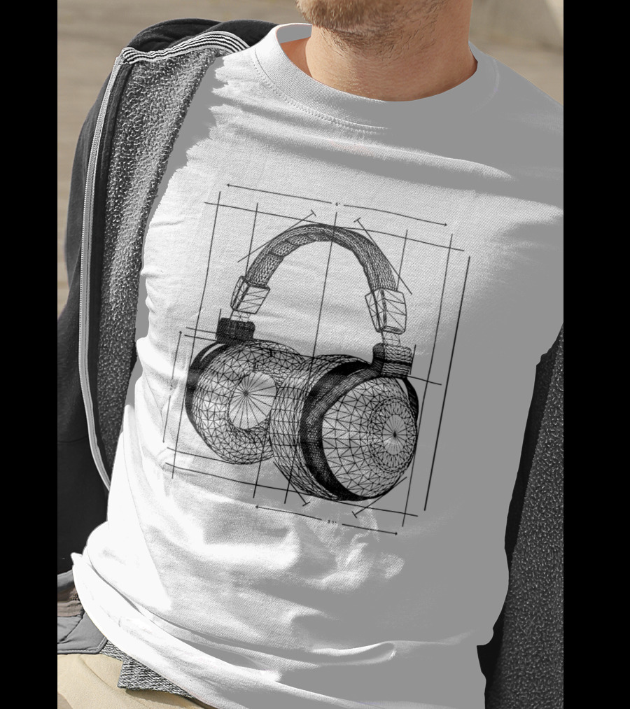 Music Lover Geometric Headphone Sketch T-Shirt